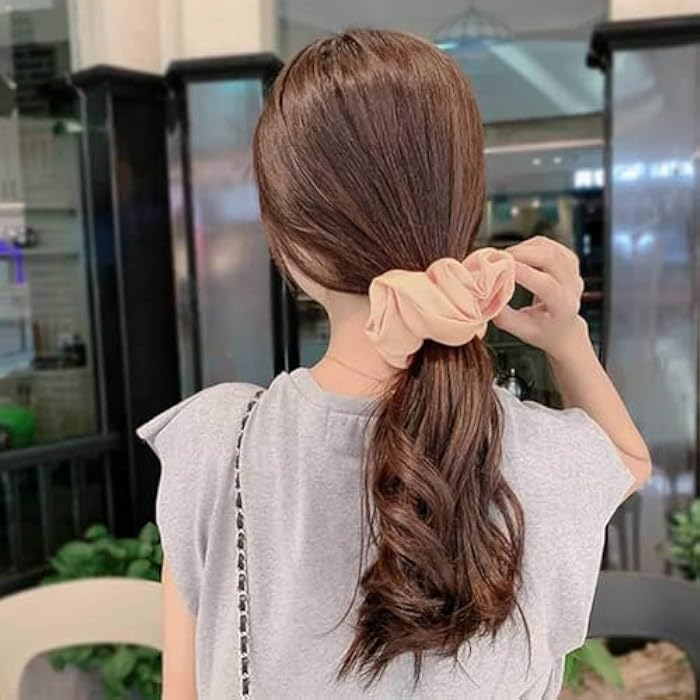 Set of 3 Hair Elastics for Women Half Skin and Half Fabric Strong Elastic Hair Hold Easy and Comfortable All Day - Image 4